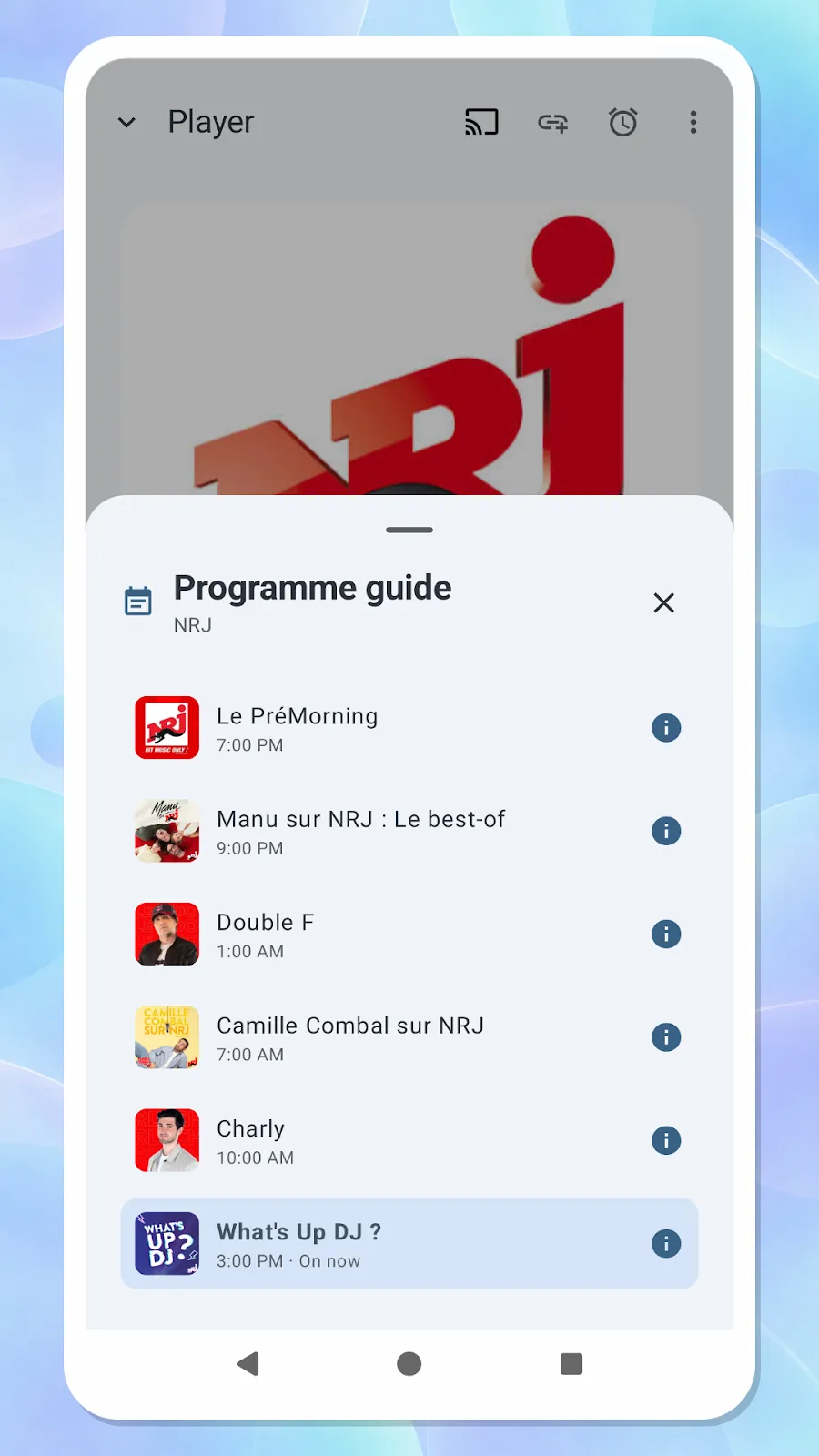 Radio Addict Android screenshot – listening stats and favourites