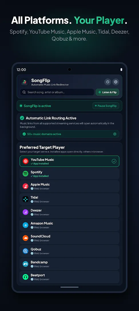 SongFlip APK music link redirect on Android